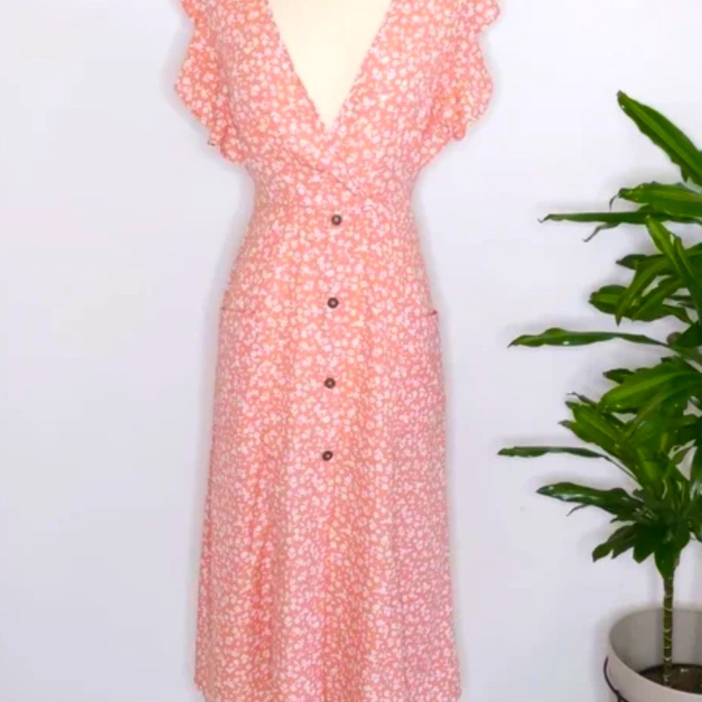 Sienna Sky Pink Flutter Sleeve V-Neck Midi Dress